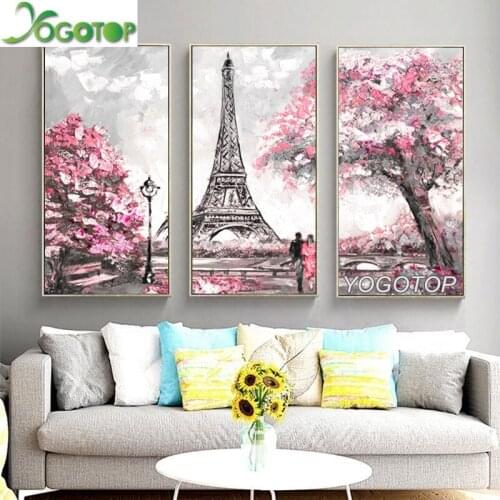 Full diamond Embroidery Diy Mosaic diamond painting Pink Lovers Tower View of Paris Landscape Home Decor 3pcs triptych ML1203