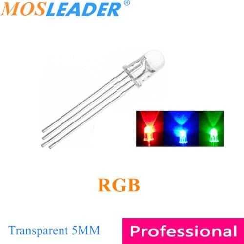 Mosleader 1000PCS 5MM RGB 4 Pins 4P Common Anode Cathode Transparent Full color Red Green Blue Long pins F5 Round LED