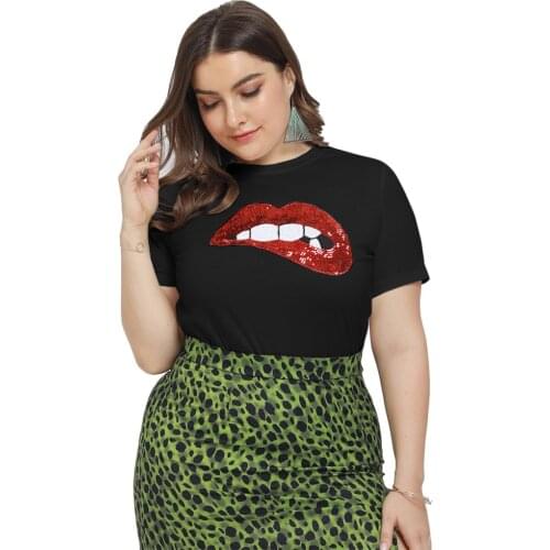 Sale Sexy Red Lip Print Women Tshirts Fashion Casual Short Sleeve O-neck Tops Summer Plus Size Tops for Women блузка женская