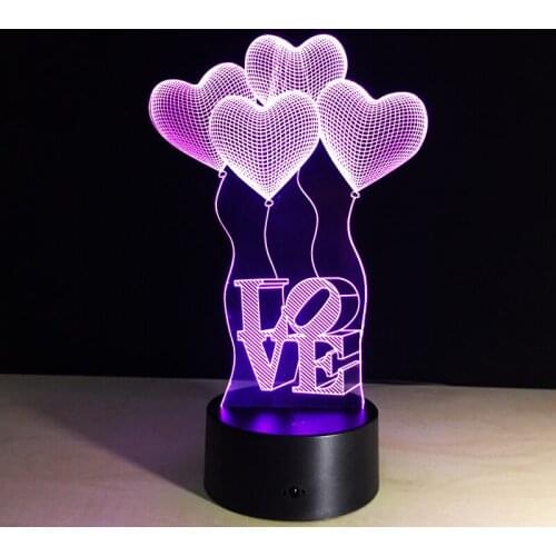 Romantic 3D Love Heart shaped Visualization LED Night Lights Optical Illusion Art Gift for Wedding Valentine Girl Friend Wife