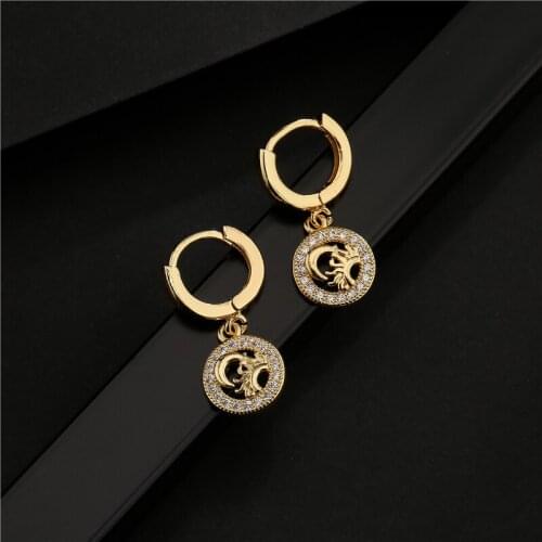 NEWBUY Fashion Gold Color Copper Geometric Earrings Luxury CZ Sun & Moon Dangle Earring Female Party Jewelry Accessories