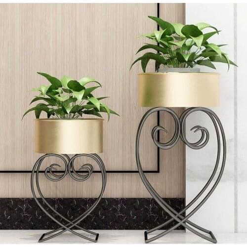 Nordic iron style flower rack living room balcony shelf gold heart-shaped floor type flower rack heart-shaped decorative frame