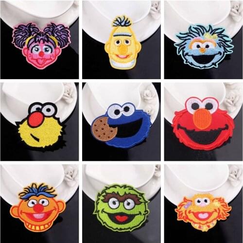 Sesame Street Embroidered Patches For Clothing Cartoon Patches On Clothes Iron On Patch Cute DIY Stickers Badges Cookie Monster
