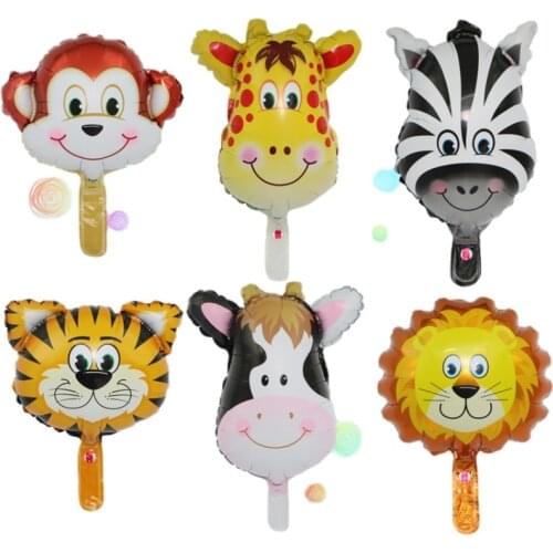 1pcs Cartoon Mini Animal Head Foil Balloon Monkey Lion Tiger Cow Head Aluminum Balloon Kids Birthday Party Decor