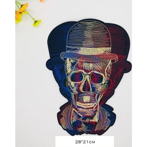 1pc embroidery skull punk patches for clothing Bid embroidered appliques parche for jacket jean DIY handmade clothes accessories