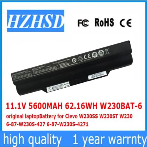 11.1V 5600MAH 62.16WH W230BAT-6 original laptopBattery for Clevo W230SS W230ST W230 6-87-W230S-427 6-87-W230S-4271