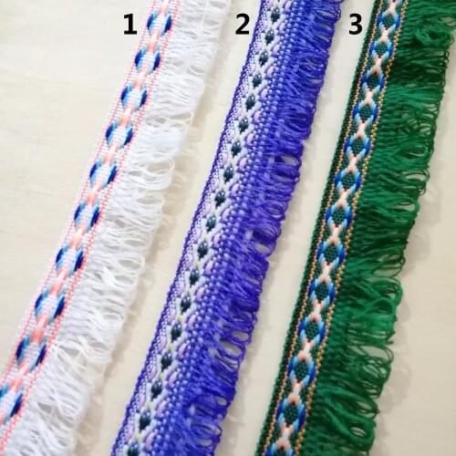 2.5cm 25mm 1' White Purple Green Colorful Rhombus Tassel Classic Laciness Costume National Jacquard Ribbon Garment Woven Webbing