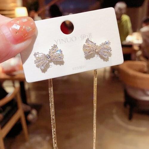 2020 New Womens Earrings Bowknot Rhinestone Fine Tassels Drop Earrings for Women Bijoux Korean Girl Gifts Jewelry Wholesale