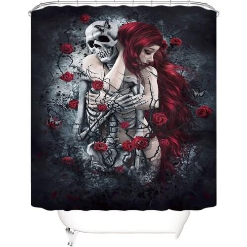 4 Pcs Halloween 3D Shower Curtain Waterproof Polyester Bathroom Curtain Anti-slip Bath Mats Set Toilet Rugs Carpet Home Decor