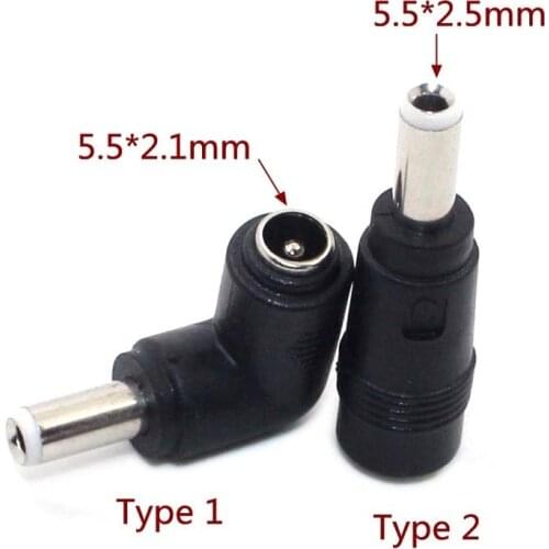 5Pcs/lot DC Connector 5.5*2.5mm Male to 5.5 x 2.1 mm Female DC Plug Power Charger Adapter Straight and Right Angle Connector