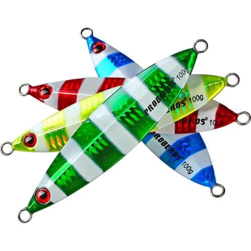 5PCS Deep Sea Fishing Zebra Glow Luminous Jigging Slow Sinking Jig Hook Lure Jigbait Spoon Baits 80/100/120G