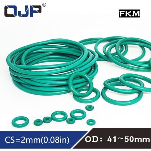 5PC Fluorine rubber Ring Green FKM O ring Seal OD41/42/43/45/46/47/48/49/50*2mm Thickness Rubber O-Ring Seal Oil Gaskets Washer