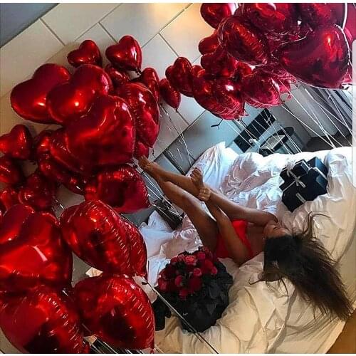 50pcs/lot 18inch Rose Gold Red Heart Foil Balloons Valentines Wedding Decoration Helium Balloon Boy Girl Birthday Party Supplies