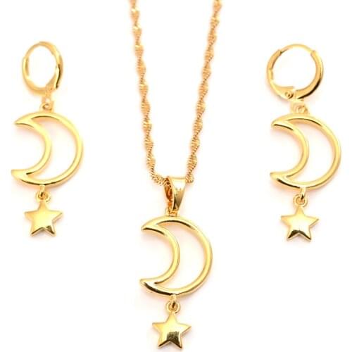 Africa Dubai gold Necklace Earring Set Women Party Gift moon star Jewelry Sets bridal party gift DIY charms girls kid Jewelry