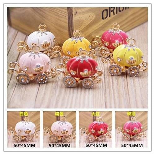 Free Shipping 10PCS/Lot Rhinestone Crystal Decorated Gold Tone Alloy Enamel Princess Pumpkin Carriage Jewelry Necklace Pendants