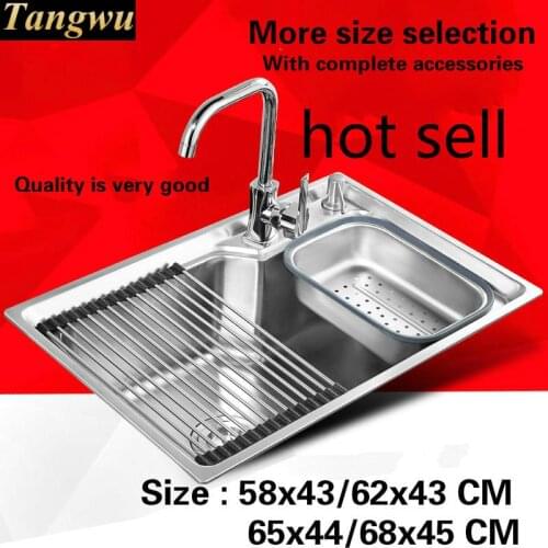 Free shipping Food grade 304 stainless steel standard kitchen sink single slot washing bowl hot sell 58x43/68x45 CM