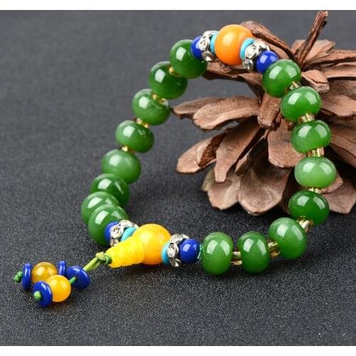 Natural Hetian green jade beads bracelet hand carved jasper jade beads bracelets for women bracelet silver 925 bracelet woman