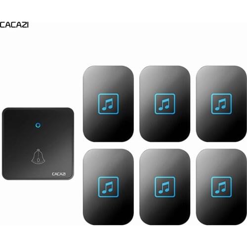 CACAZI Home Wireless Doorbell Waterproof 300M Remote CR2032 Battery 60 Ring 1 Transmitter 6 Receiver US EU UK Plug 0-110DB Chime