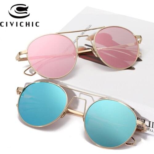 CIVICHIC Unique Design Round Women Sunglasses Brand Designer Men Hipster HD Flat Glasses Mirror Coating UV400 Oculos De Sol E367