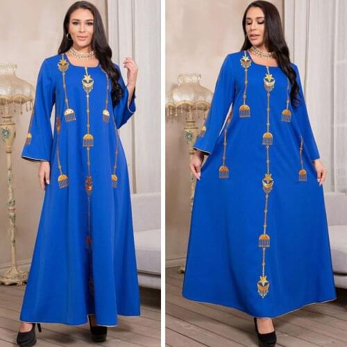 Muslim Women Embroidery Long Dress Abaya Islamic Eid Ramadan Arabic Ethnic Maxi Robe Caftan Long Sleeve Gown Turkish Middle East