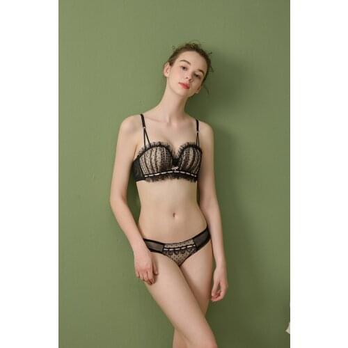 EFIOLY NT19A0237 2019 New Hot Sale Polka Dot Lace Lingerie Ladies Sexy 1/2 Cup Bra Set Tube Top Comfortable Steel Underpants