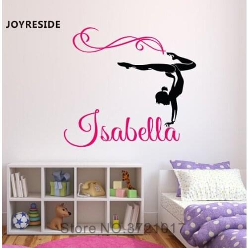 Gymnast Personalized Name Wall Decals Girls Room Decor Gifts Baby Girls Home Customed Names Art Vinyl Design Wall Sticker M047