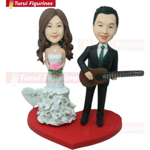Guitar Wedding Cake Topper Personalized Wedding Cake Topper Bobble Head Groom Playing Guitar Cake Topper Guiatr Wedding Topper G