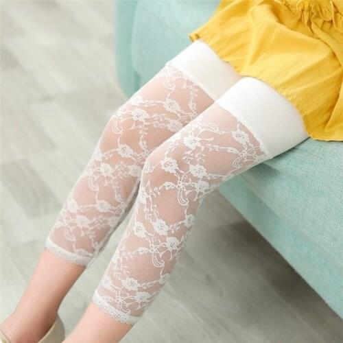 Summer Girls Leggings Children Kids Pants Thin Modal Cotton Stitching Lace Cute Fashion Casual Hollow Breathable Sports Pants