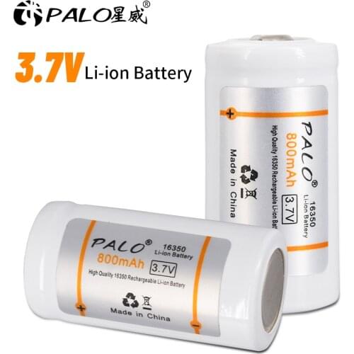 PALO 3.7V 800mAh 16350 Lithium Li-ion 16340 16350 Battery CR123A Rechargeable Batteries CR123 For Laser Pen LED Flashlight