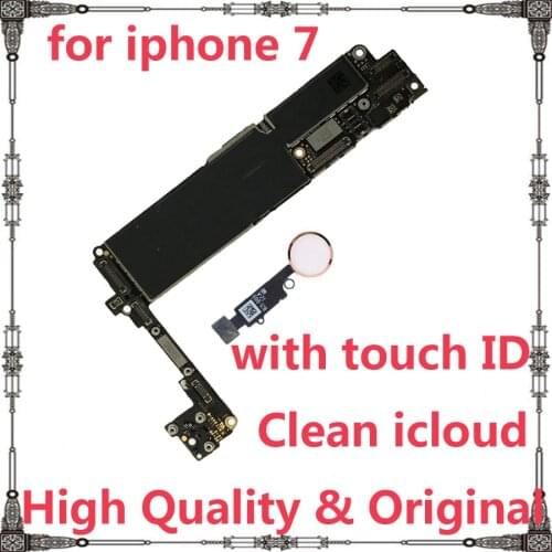 For iphone 7 Mainboard 32GB 128GB 256GB 100% Original unlocked Motherboard with / without touch ID for iphone 7 High quality IOS