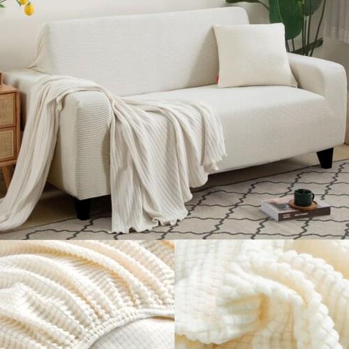 MKZOOM Jacquard thick plush couch cover elastic spandex sofa cover for living room section sofa slipcover stretch L shape sofa