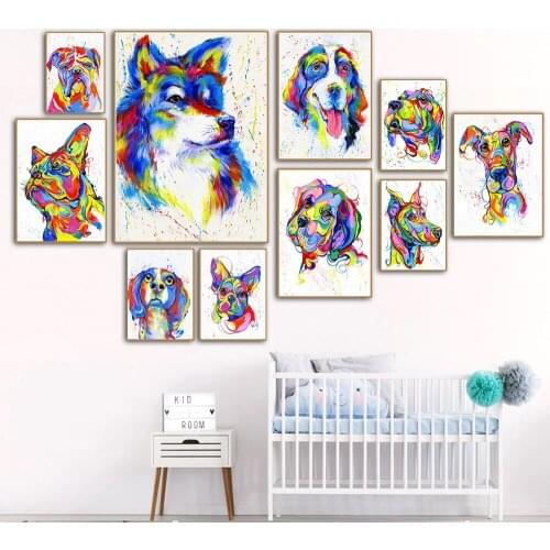 Wall Art Picture Canvas Print Animal Painting Colorful Dog Puppy Poster For Living Room Home Decor No Frame