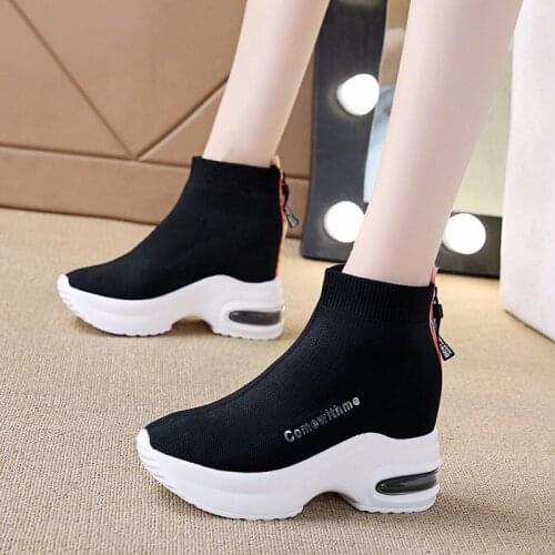 Socks Sneakers For Women Air Cushion White Sport Shoes Women High Top Sock Boots Women Chunky Sneakers Platform Running Shoes