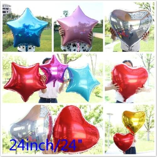Wholesale 100pcs/lot big 24inch heart balloon medium 24" star foil balloons for wedding birthday party decoration hot globos