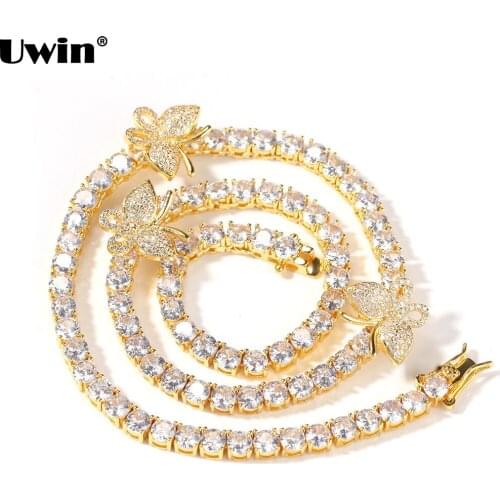 Uwin 4mm Micro Mini Butterflies CZ Tennis Chain Necklaces for Men and Women Luxury Bling Bling Fashion Jewelry for Drop Shipping