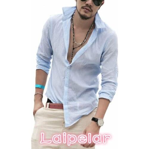 Plus Size Shirts Cotton Linen Men Shirt Long Sleeve Summer Style Hawaiian Shirts Sexy Slim Fit Men Clothes New Arrival C01