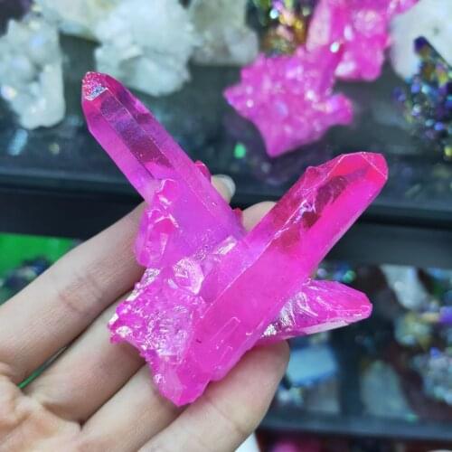 Pink Aura Quartz Crystal Cluster Titanium Bismuth Silicon Cluster Rainbow Healing
