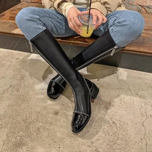 Pot Hot Sale High Quality Shoes Woman Heels 2021 Fall Genuine Leather Knee High Boots Side Zipper Womens Autumn Boots