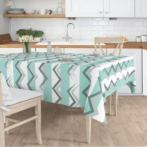 Tablecloth living room kitchen white blue zigzag patterned micro fabric cover runner pattern Free Shipping