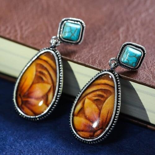 Vintage Turquoises Drop Earrings for Women Fashion Dangle Earring Bohemia Punk Cowboy Party Charm Jewelry Accessories Gift