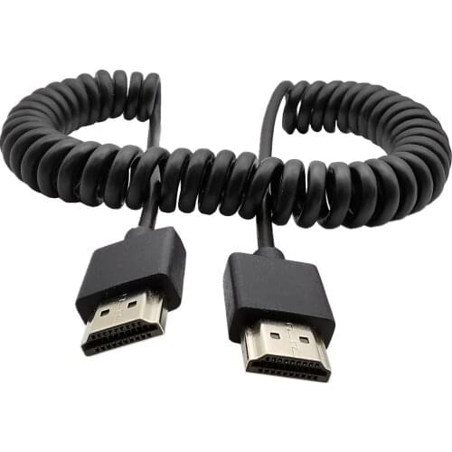 OD 3.2mm Super Soft Thin HDMI-compatible male to Micro&Mini -HDMI male stretch Spring Cable 2k 4k hd @60hz Light-weight Portable