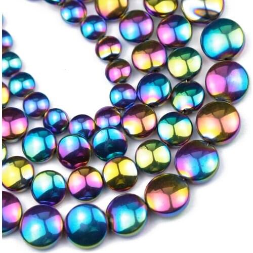 YHBZRET Multicolored Flat Round Hematite Natural Stone Beads 6/8/10mm Coin Spacer Loose Beads For Jewelry Making Diy Bracelet