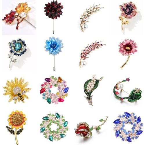 Flower Brooch Crystal Brooches For Women Clothing Decoration Fashion Beautiful Jewelry Plant Flower Trendy Brooches