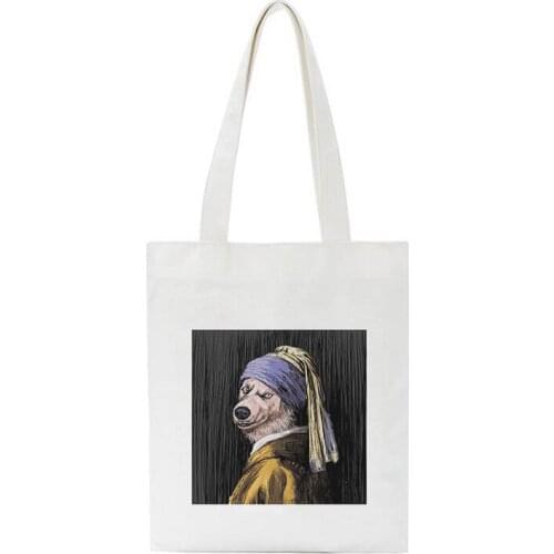 Abstract Oil Painting Art Cute Husky Printing Messenger Women Bag Harajuku Retro Shoulder Canvas Bags New Funny Handbag Fun