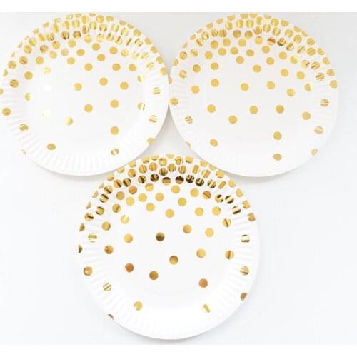 10pcs/lot Gold Foil Dot Paper Plates Party Decoration Disposable Tableware Paper Plate for Dinner Cakes Wedding Party Supplies