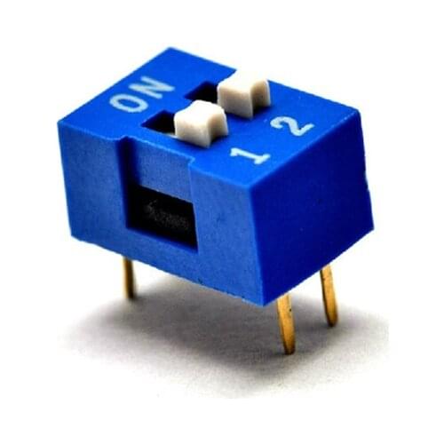 100pcs/lot DIP Switch 2P 2.54mm Pitch 2 Row 4 Pin 2 Position Slide DIP Switch Blue Color
