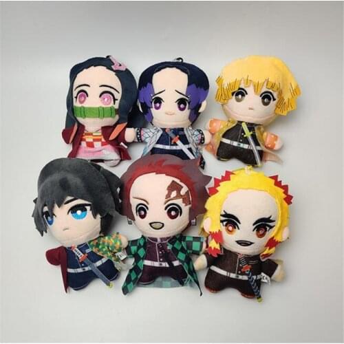 24PC/LOT 14CM Anime Demon Slayer Plush Keychain Doll Kimetsu No Yaiba Agatsuma Zenitsu Nezuko Hashibira Figure Toys Kids Gift