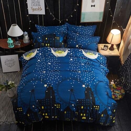 Nights Star Bedding Set Kids Duvet Cover Set Blue Quilt Cover Set For Girls Boys Sheet Pillowcase Set 3/4 Pcs