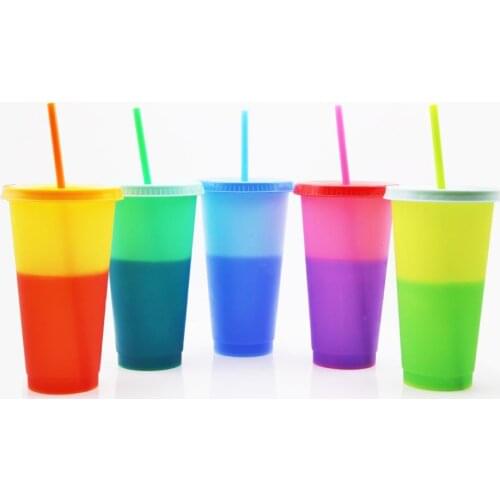 720ML Reusable PP Straw Cup Water Cold Cups with straw Discoloration Water Drinking Cup Juice tumblers Cup Straw Mug Drinkware