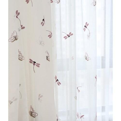 Chicity Embroidered Butterfly Curtains Tulle For Living room Soft Pink Cartoon Tulle for girls bedroom and kitchen Customized